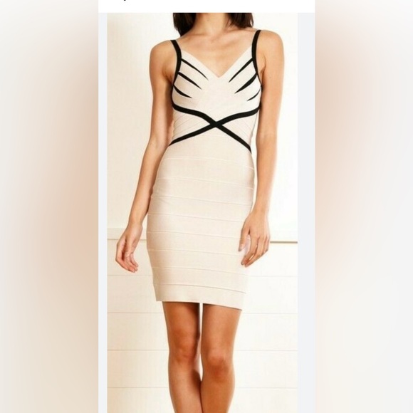 Herve Leger Beige and Black Mini Dress - Picture 4 of 12